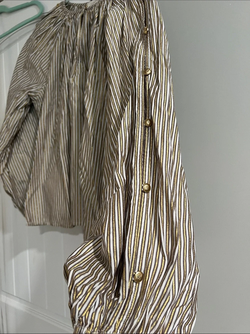 LOFT Beige & White Striped Puff Sleeve Blouse